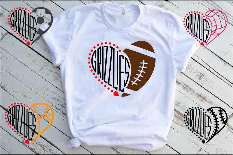 Grizzlies Sport Heart Svg Grizzly Bear School Football Baseball 1525s 