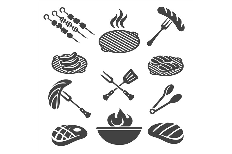 Barbecue grill icon set By vectortatu | TheHungryJPEG