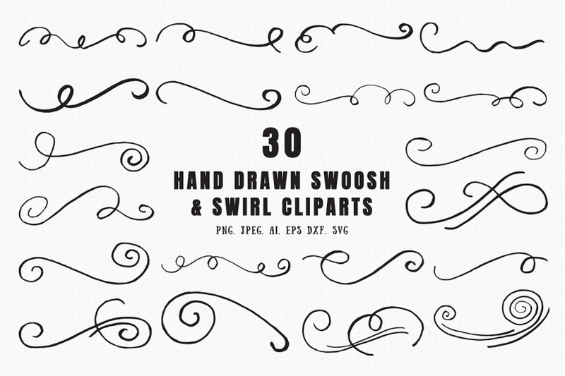 30 Hand Drawn Swoosh & Swirl Cliparts By CreativeWhoa | TheHungryJPEG