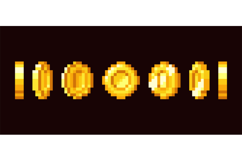 Gold coin animation frames for 16 bit retro video game. Pixel art