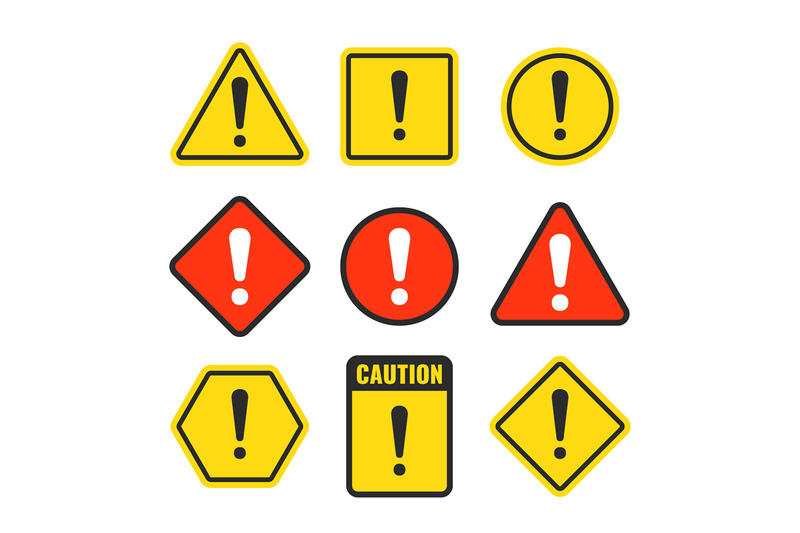 Exclamation Mark Beware Icons Attention And Caution Signs Hazard War By Microvector Thehungryjpeg Com