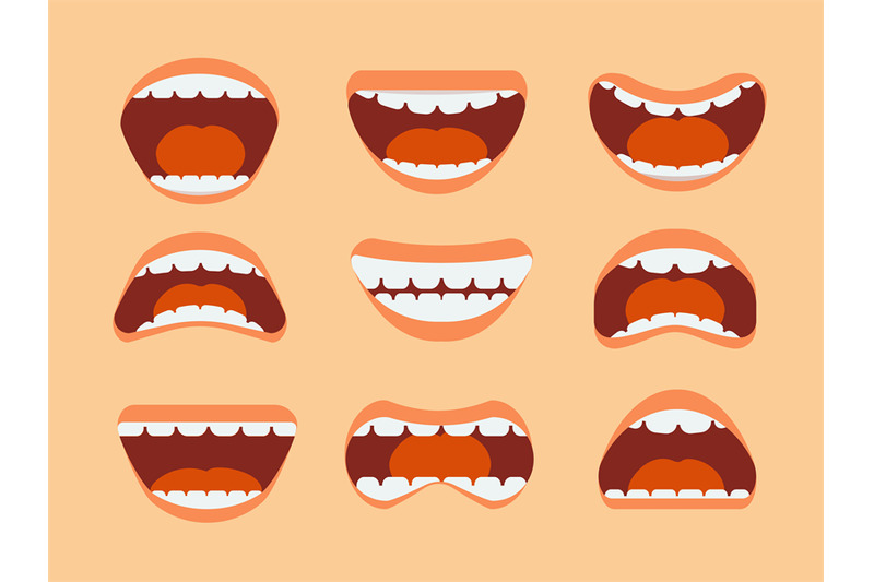 Funny cartoon human mouth, teeth and tongue with different expressions By  Microvector | TheHungryJPEG