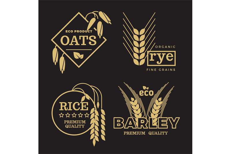 Gold Organic Wheat Grain Farming Agriculture Vector Logo Set On Black By Microvector Thehungryjpeg Com