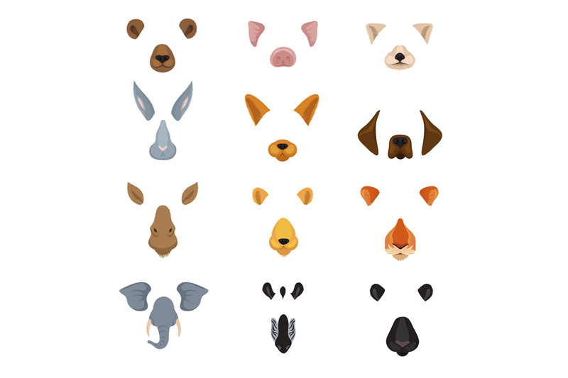 Funny animal faces for phone video chart app. Cartoon animals ears and ...