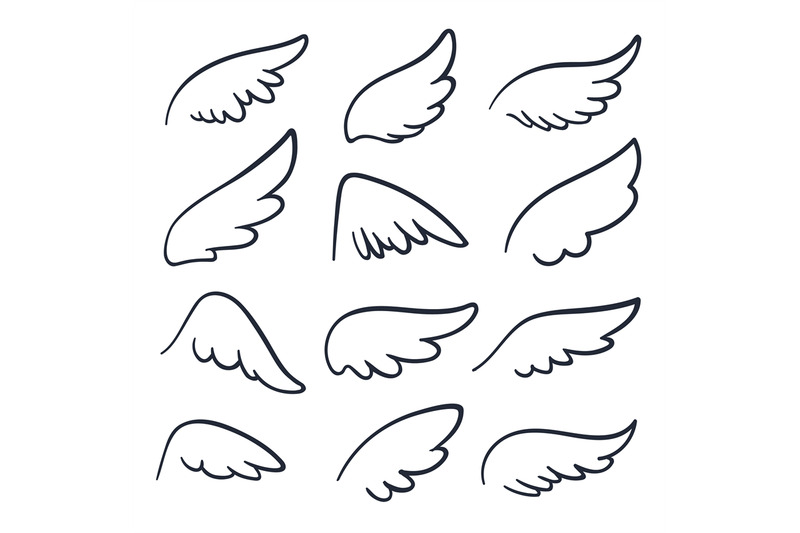 Cartoon angel wings. Winged doodle sketch icons. Angels and bird vecto By  Microvector | TheHungryJPEG