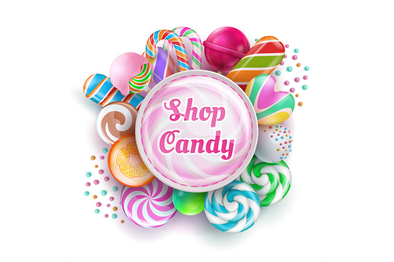 Candy Shop Background With Sweet Realistic Candies Sweets Caramel R By Microvector Thehungryjpeg Com