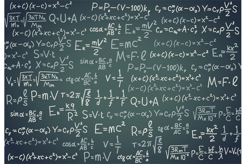 Black Board With Scientific Formula Algebra Mathematics And Physics By Microvector Thehungryjpeg Com