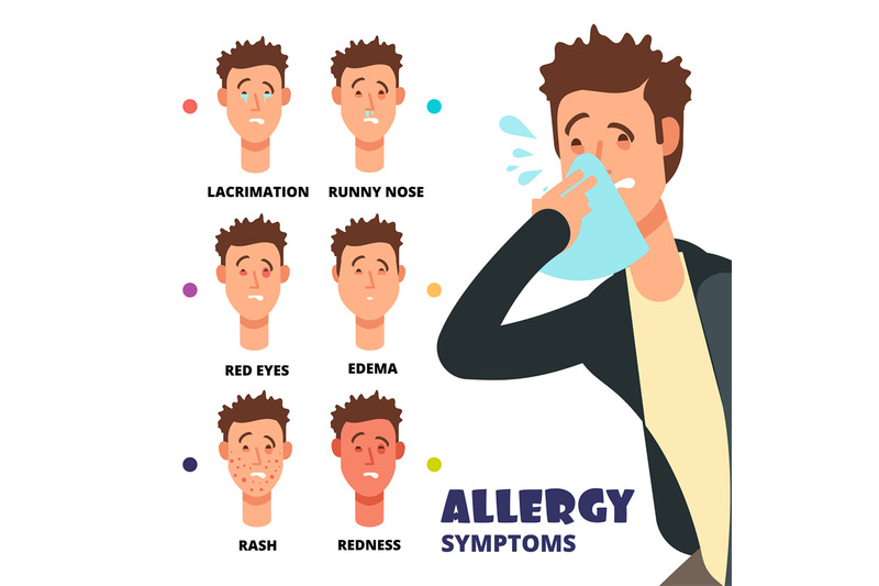 Allergy symptoms vector illustration - cartoon medical infographic By ...