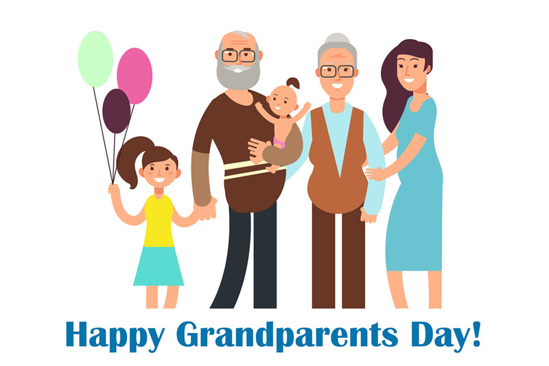 Cartoon happy family with grandparents. Grandparents Day vector illust By  Microvector | TheHungryJPEG