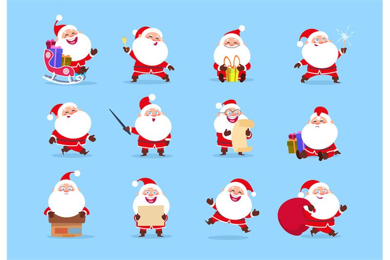 Santa character. Funny cartoon cute santa claus characters with differ By  Microvector | TheHungryJPEG