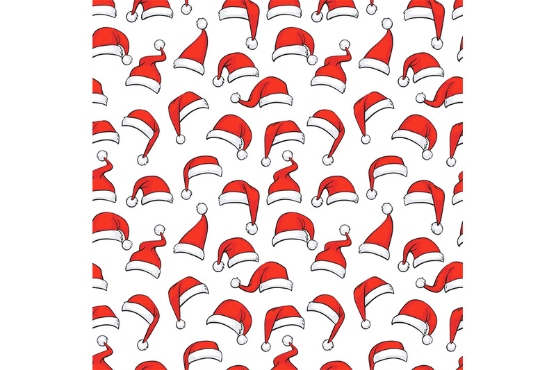 Christmas seamless pattern with hand drawn red Santa hats By ...