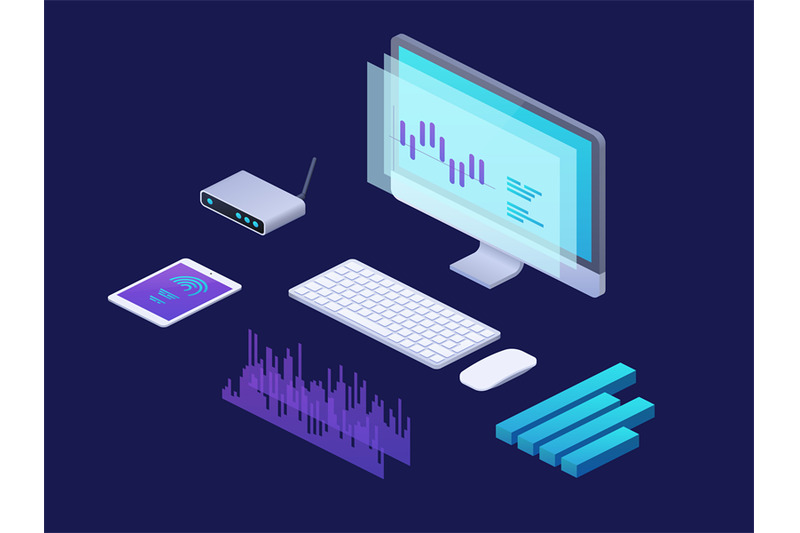 Digital business analytics isometric concept. 3d strategy infographic ...