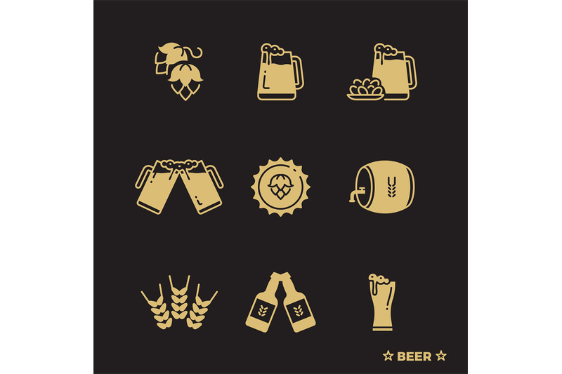 Beer Icons Set Isolated On Black Background By Microvector Thehungryjpeg Com
