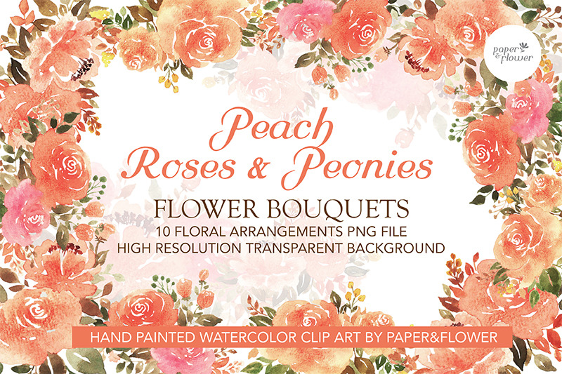 Peach Floral Watercolor Bouquet By Paper&Flower | TheHungryJPEG