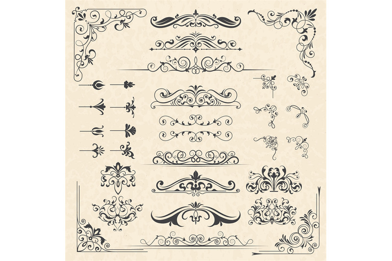 Calligraphy Borders Corners Classic Vintage Ornament Victorian Old Fr By Onyx Thehungryjpeg Com