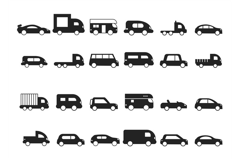 Car Icons Pictograms Of Black Transport Truck Suv Minivan Vector Silh By Onyx Thehungryjpeg Com