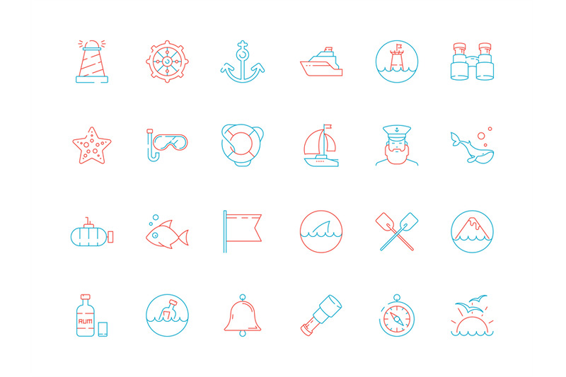 Marine Icon Collection Nautical Sea Or Ocean Symbols Fish Boat Map Na By Onyx Thehungryjpeg Com