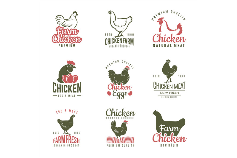 Pollo labels. Fast food chicken logotypes badges farm meat of bird vec ...