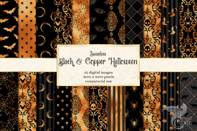 Black and Copper Halloween Digital Paper By Digital Curio | TheHungryJPEG