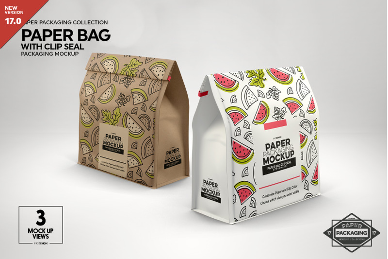 Paper Bags with Clip Seal Packaging Mockup By INC Design Studio