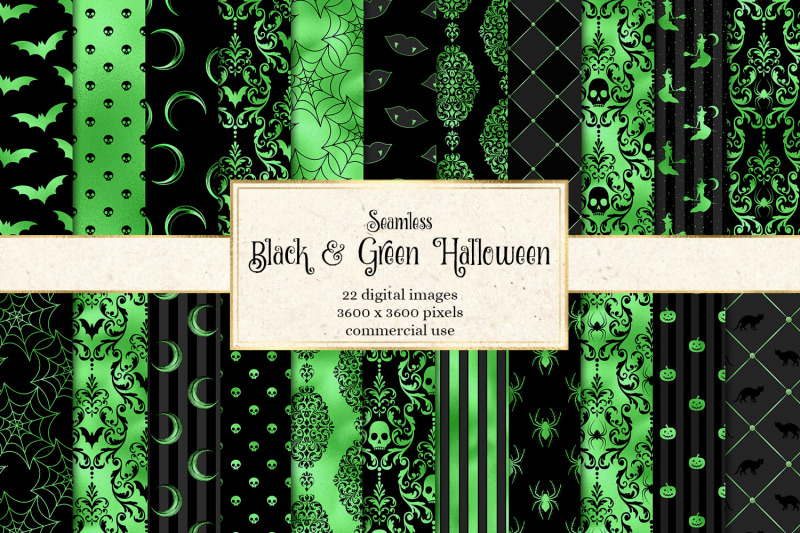 Black and Green Halloween Digital Paper By Digital Curio | TheHungryJPEG