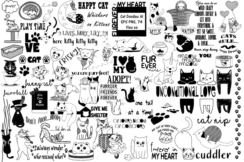 Cat Doodles AI EPS PNG By Me and Ameliè | TheHungryJPEG