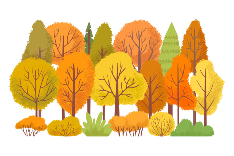 Autumn forest trees. Autumnal garden, yellow tree abstract cartoon vec By  Tartila | TheHungryJPEG