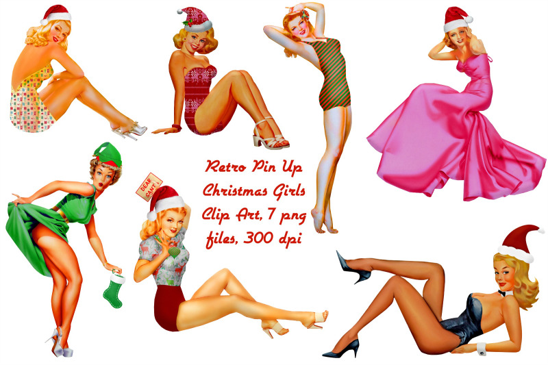 Retro Pin Up Christmas Girls Clip Art By Me and Ameliè | TheHungryJPEG.com