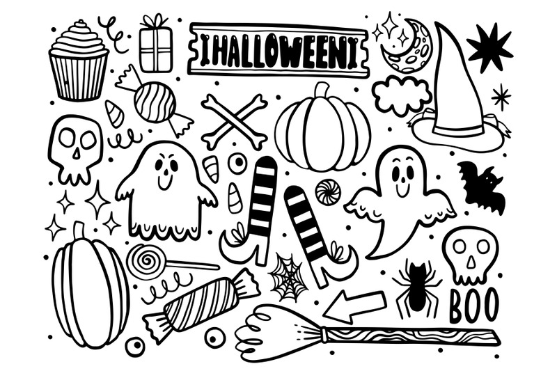 Halloween set outline By Arina Pictures | TheHungryJPEG