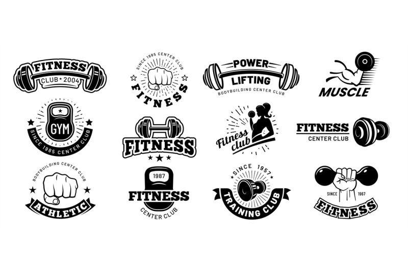 Retro Fitness Badges Gym Emblem Sport Label And Black Stencil Bodybu By Tartila Thehungryjpeg Com