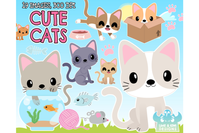 Cute Cats Clipart - Lime and Kiwi Designs By Lime and Kiwi Designs ...