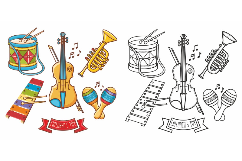 Musical Toy Design Elements Set Violin Drum Accordion Percussion By Zoya Miller Thehungryjpeg Com