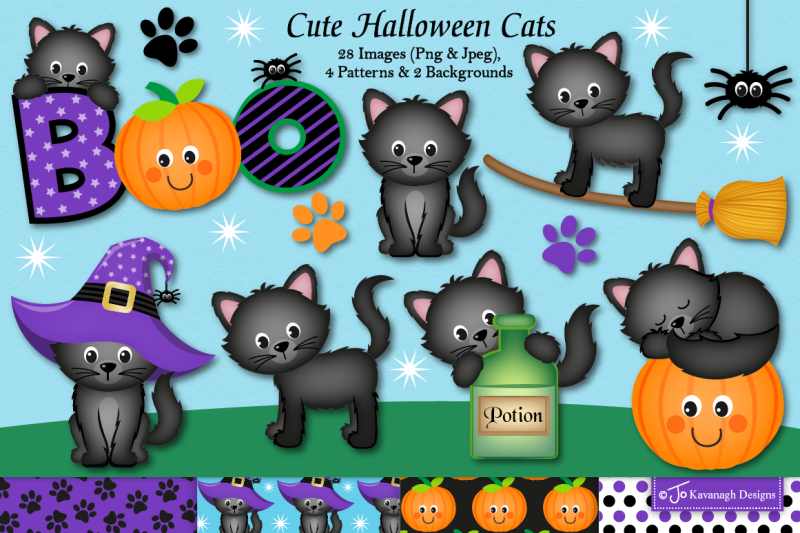 Halloween clipart, Halloween graphics & illustrations, Cats-C39 By Jo ...