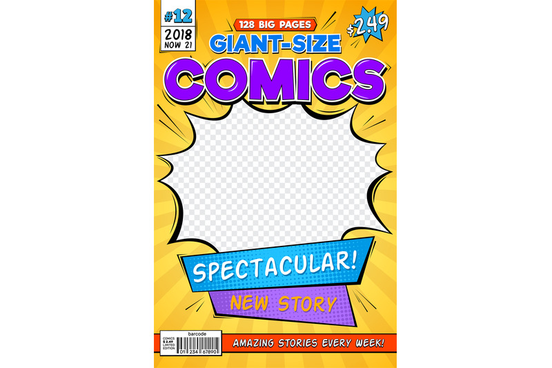 Comic book cover. Vintage comics magazine layout. Cartoon title page v By  Microvector | TheHungryJPEG