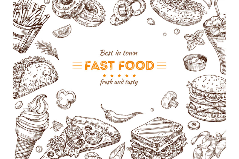 Fast Food Hand Drawn Sketch Collection Vector Illustration Junk Food Set  Engraved Style Illustration Street Food Design Template Stock Illustration  - Download Image Now - iStock