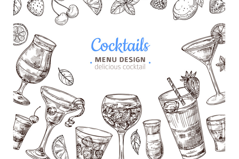 Hand Drawn Cocktail Background Engraving Cocktails Alcoholic Drinks V By Microvector Thehungryjpeg Com