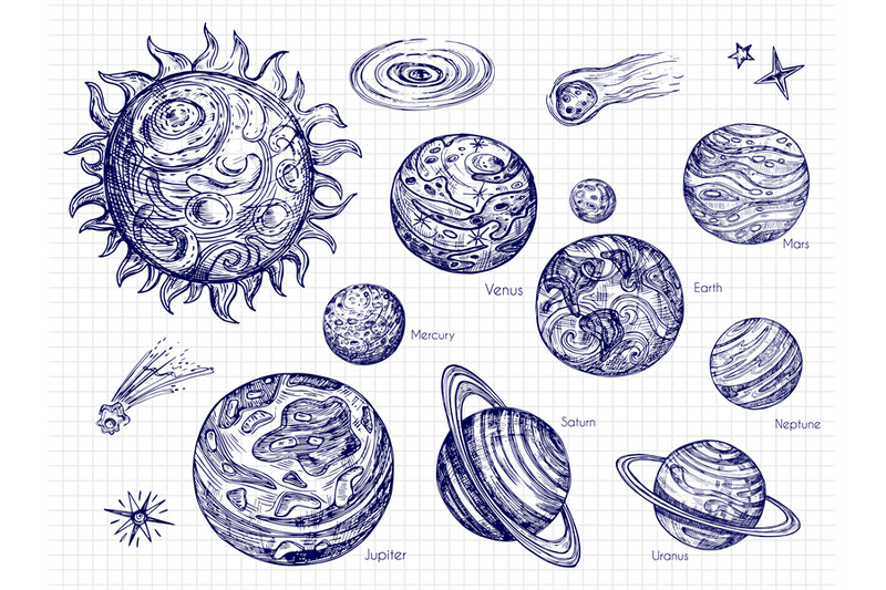 Hand drawn space elements in circle shape Vector Image