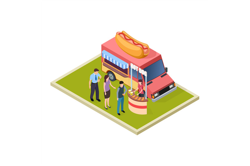 Download Promo Hot Dog And Beer Tasting And Fast Food Truck Isometric Vector Il By Microvector Thehungryjpeg Com