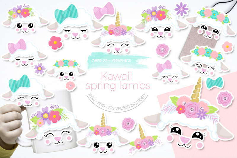 Kawaii Spring Lambs graphic and illustration By Prettygrafik Design ...