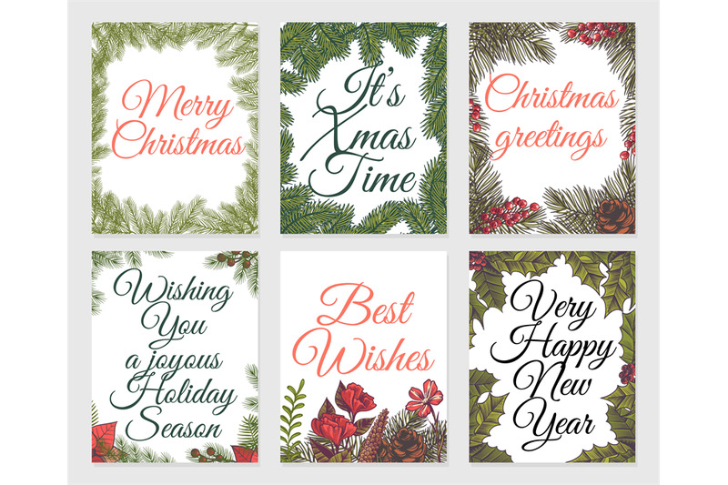 Xmas Sketch Card Set Vintage Christmas Paint Winter Creative Design I By Yummybuum Thehungryjpeg Com
