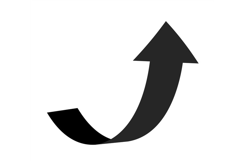 Curve arrow pointer up. Black flat curved line sign of grow direction ...