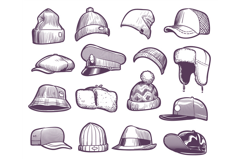 Sketch hats. Fashion mens caps design. Sports and knitted