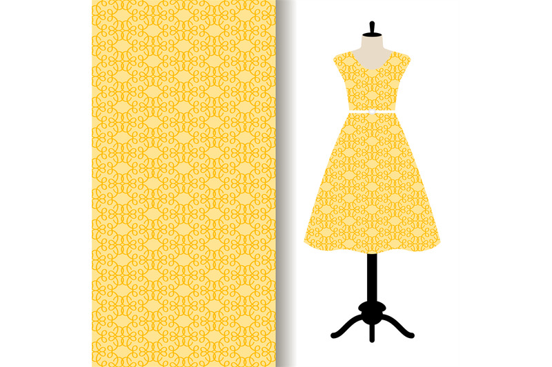 Women dress fabric with yellow pattern By SmartStartStocker TheHungryJPEG