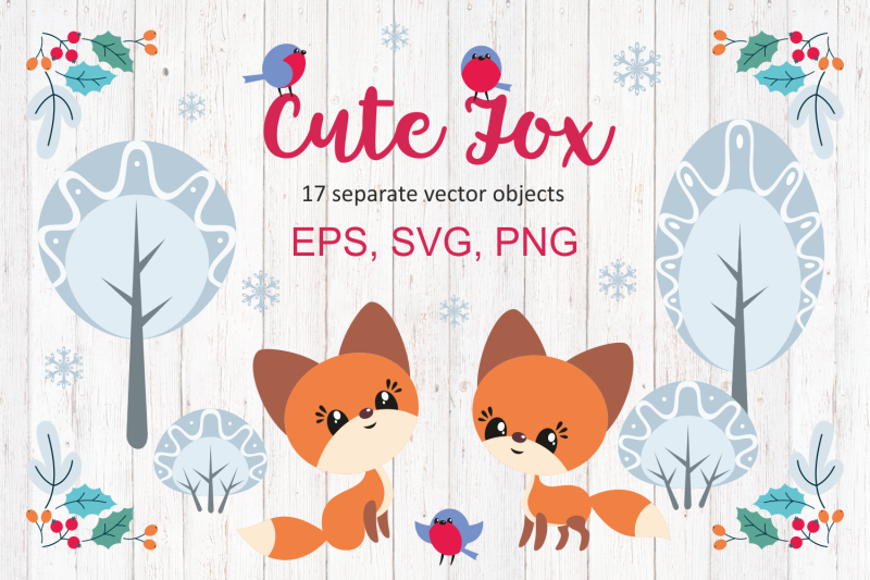 Cute Fox Christmas Clip Arts By Olga Belova Thehungryjpeg Com