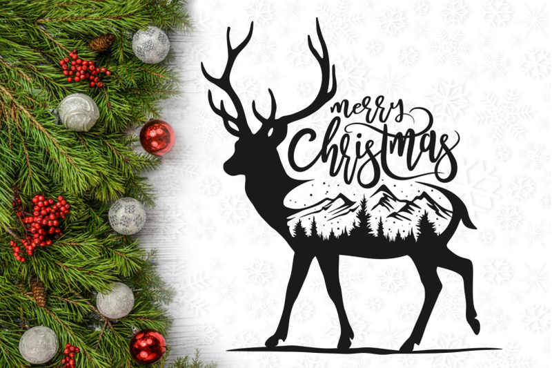 Merry Christmas Reindeer Wall Decal Svg Design By AgsDesign | TheHungryJPEG.com
