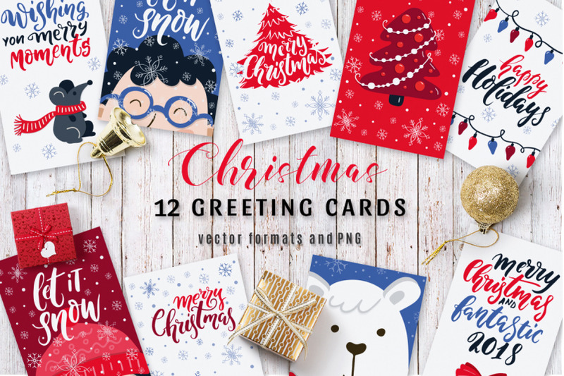 12 Christmas greeting cards By DariSmartArt | TheHungryJPEG