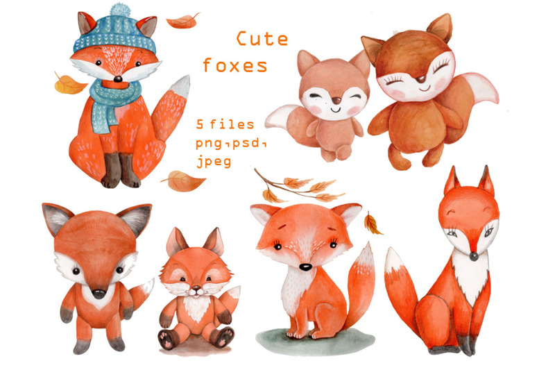 Watercolor Cute Foxes By Teddy Bears And Their Friends 