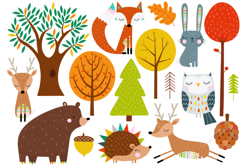 Scandinavian Woodland Animals Clip Art By ClipArtisan | TheHungryJPEG