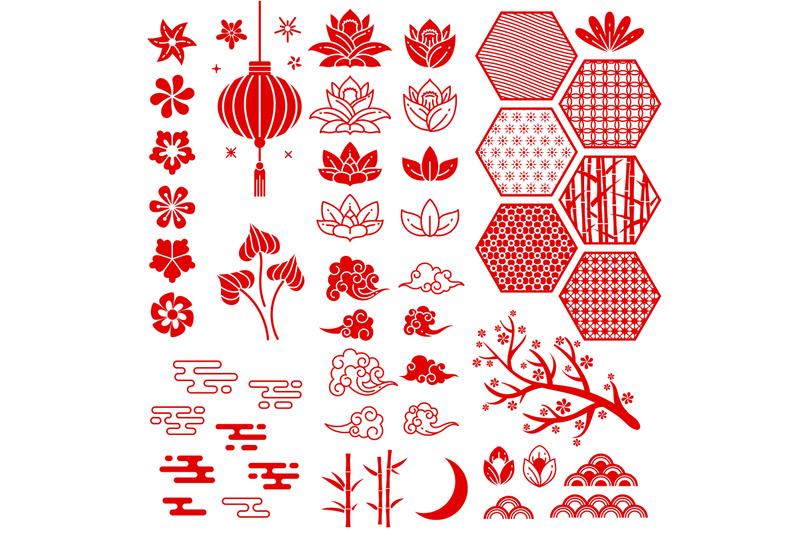 Chinese New Year Elements Festive Oriental Asian Style Red Cloud Fl By Yummybuum Thehungryjpeg Com