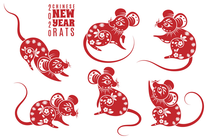 New Year 2020 Rat Red Rats With Asian Pattern Elements Chinese Astro By Yummybuum Thehungryjpeg Com